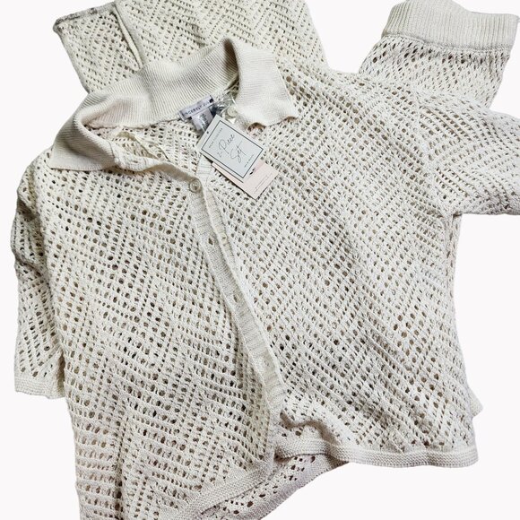 Sincerely Jules Medium 2 pc Open Knit Crochet Set Beach Cover Flare Pant NEW - Picture 1 of 9
